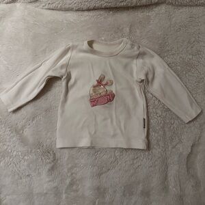Cream and Pink Long Sleeve Tee with Cupcake Graphic